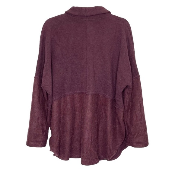 Free People Beach Bellevue Pullover Tunic Top Mixed Material Fleece Purple NWT - Picture 3 of 16